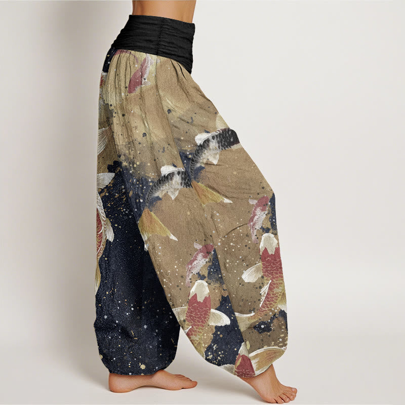 Breathable Cotton Koi Print Meditation Harem Pants