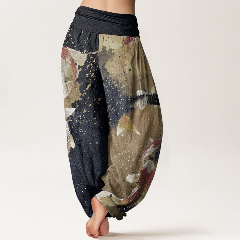 Breathable Cotton Koi Print Meditation Harem Pants