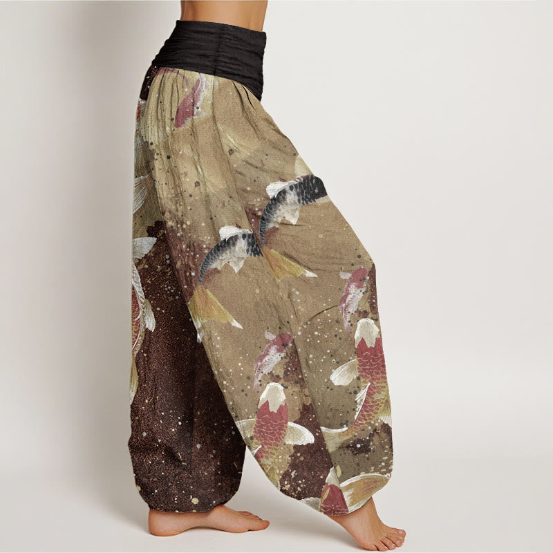 Breathable Cotton Koi Print Meditation Harem Pants