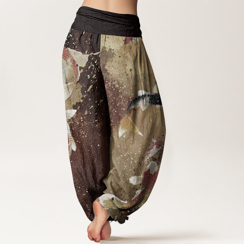 Breathable Cotton Koi Print Meditation Harem Pants