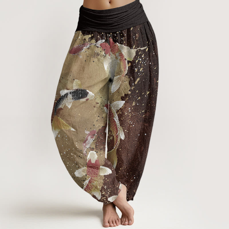 Breathable Cotton Koi Print Meditation Harem Pants