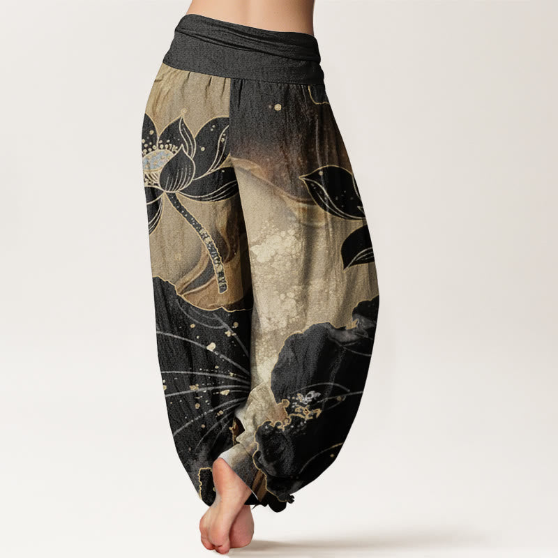 Pure Cotton Casual Lotus Petal Pattern Women's Elastic Waist Harem Pants