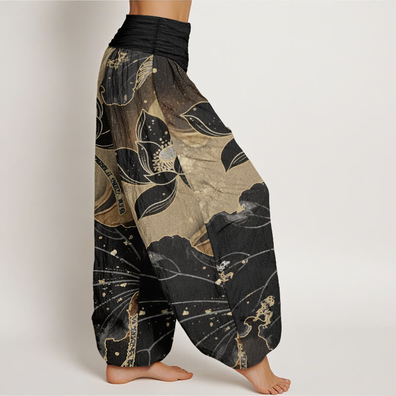 Pure Cotton Casual Lotus Petal Pattern Women's Elastic Waist Harem Pants