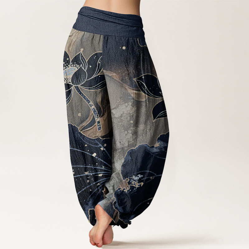 Pure Cotton Casual Lotus Petal Pattern Women's Elastic Waist Harem Pants