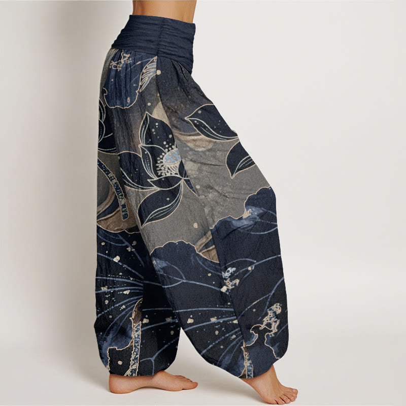 Pure Cotton Casual Lotus Petal Pattern Women's Elastic Waist Harem Pants
