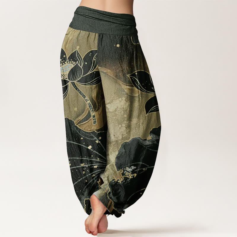 Pure Cotton Casual Lotus Petal Pattern Women's Elastic Waist Harem Pants