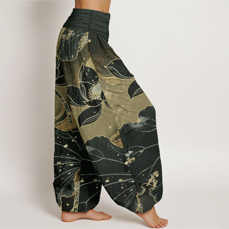 Pure Cotton Casual Lotus Petal Pattern Women's Elastic Waist Harem Pants