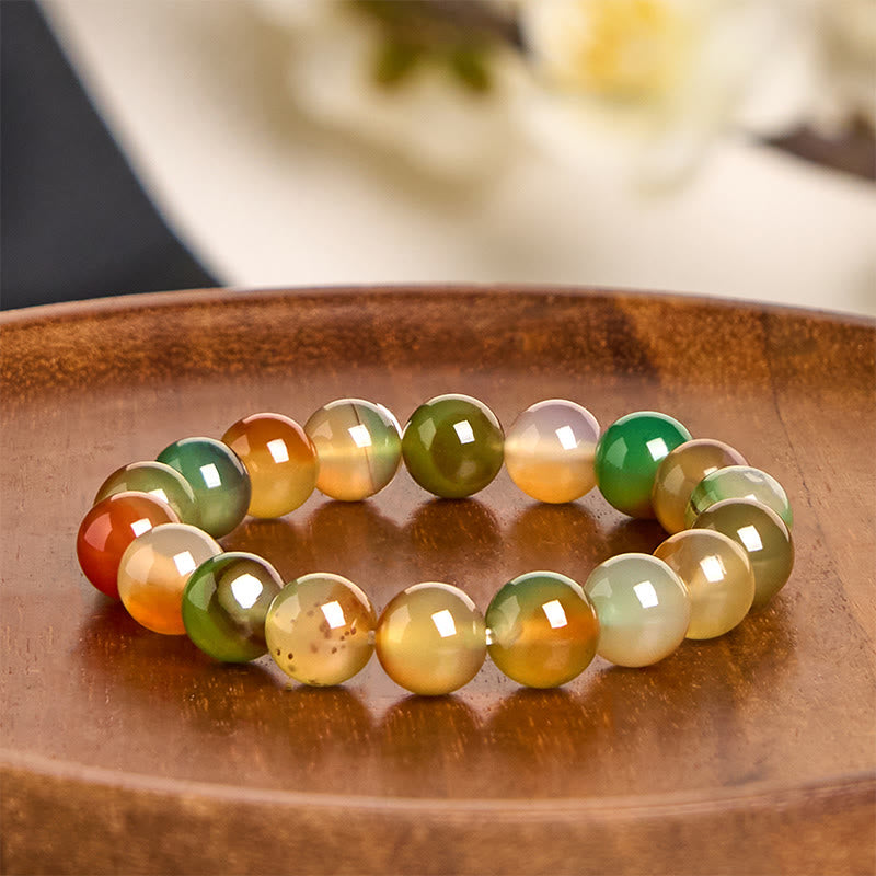 Natural Colorful Peacock Agate Beaded Bracelet for Courage and Clarity