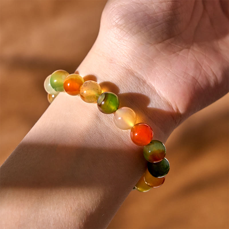 Natural Colorful Peacock Agate Beaded Bracelet for Courage and Clarity