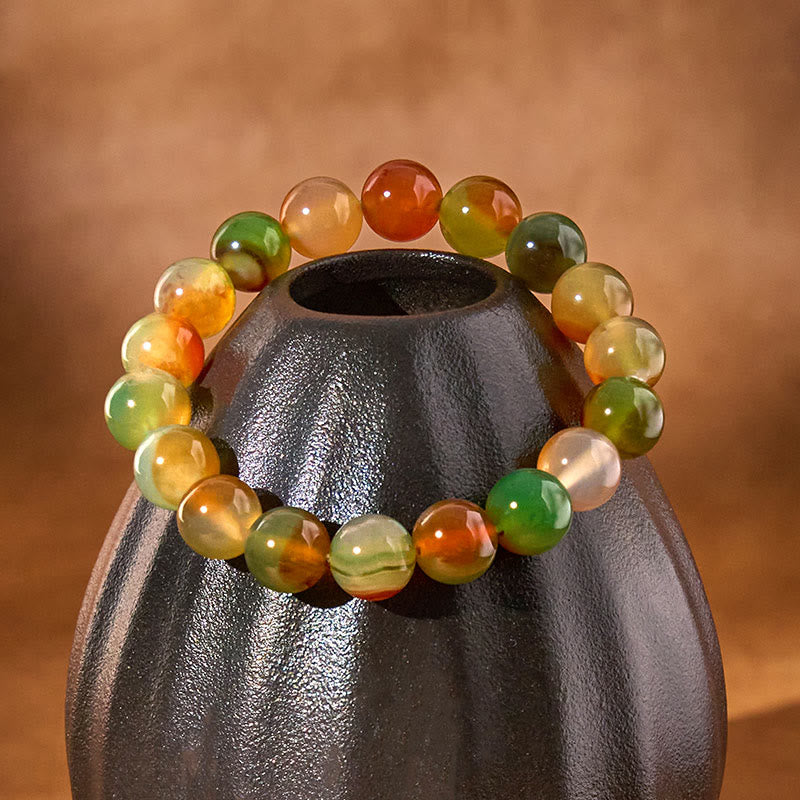 Natural Colorful Peacock Agate Beaded Bracelet for Courage and Clarity