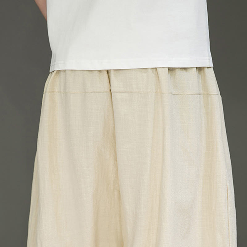 Casual Drawstring Cotton Linen Men's Capri Harem Pants With Pockets