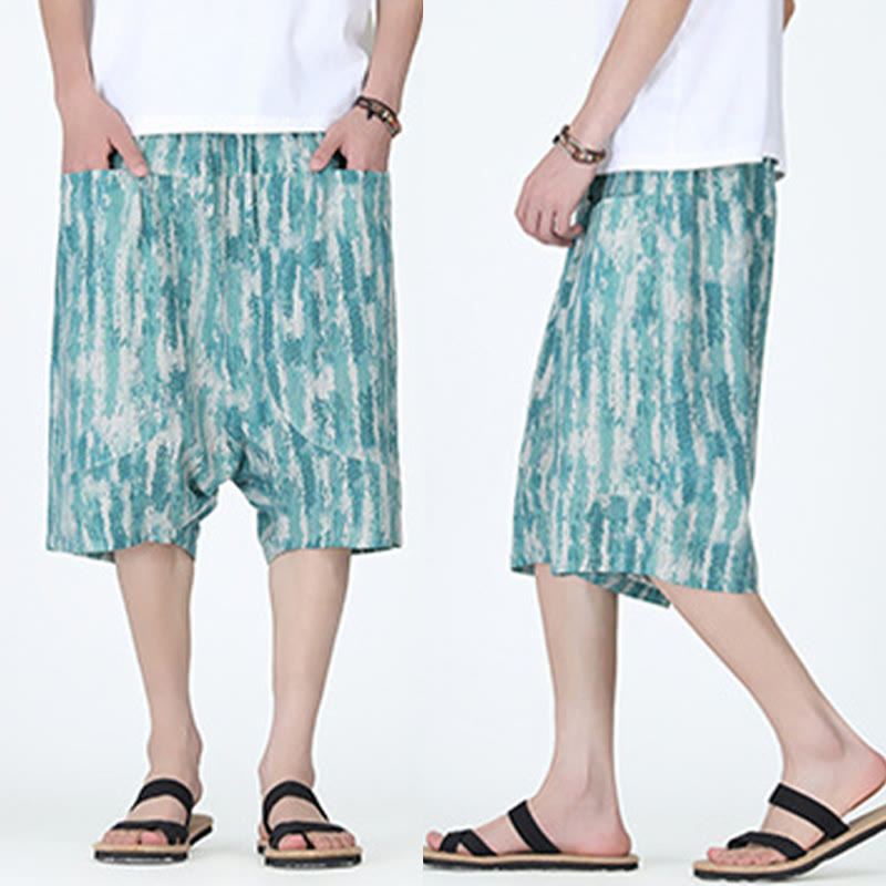 Tactile Cotton Linen Striped Harem Capri Meditation Pants