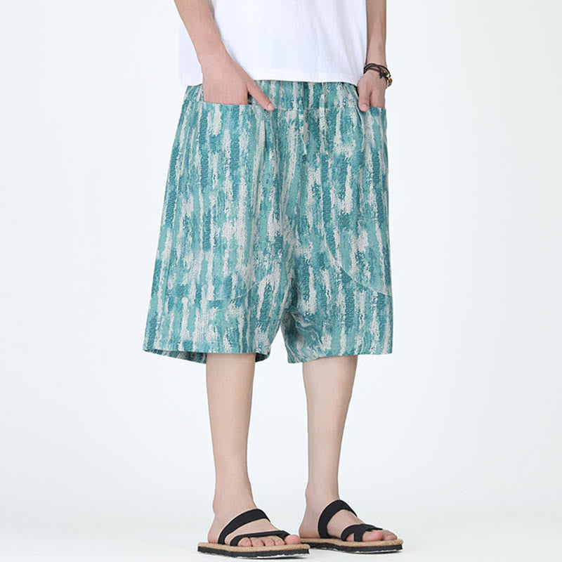 Tactile Cotton Linen Striped Harem Capri Meditation Pants