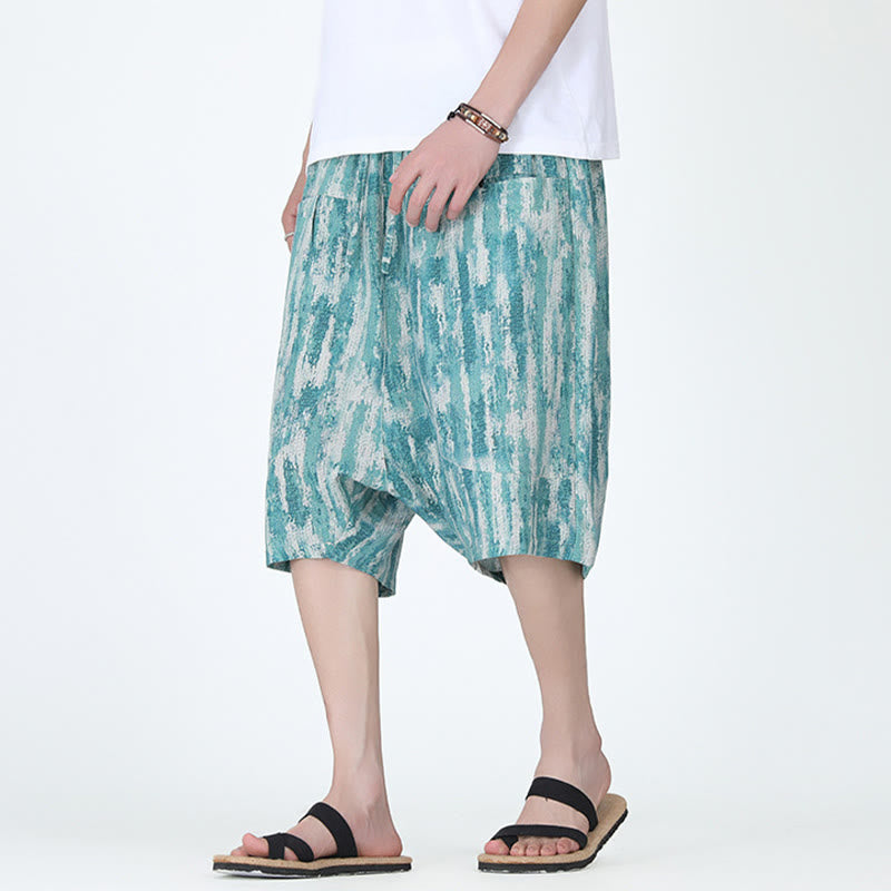 Tactile Cotton Linen Striped Harem Capri Meditation Pants
