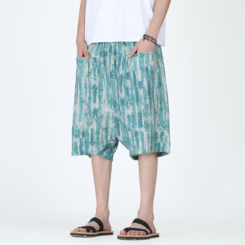 Tactile Cotton Linen Striped Harem Capri Meditation Pants
