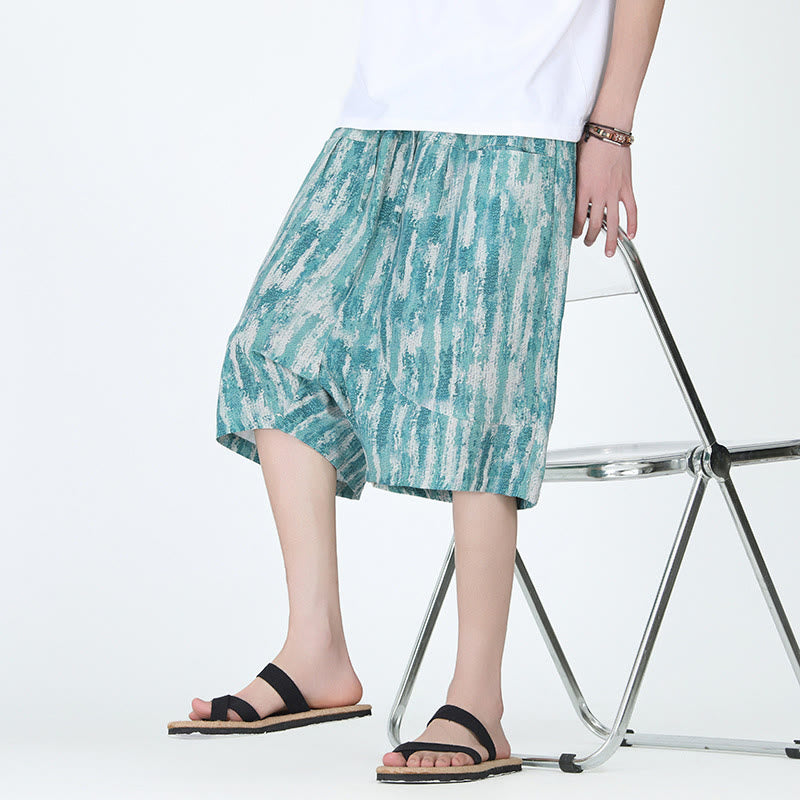 Tactile Cotton Linen Striped Harem Capri Meditation Pants