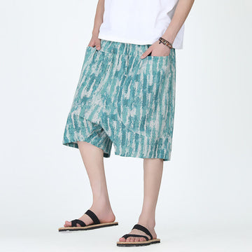 Tactile Cotton Linen Striped Harem Capri Meditation Pants