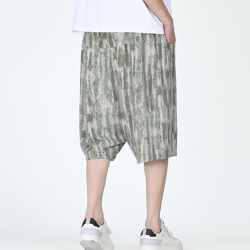 Tactile Cotton Linen Striped Harem Capri Meditation Pants
