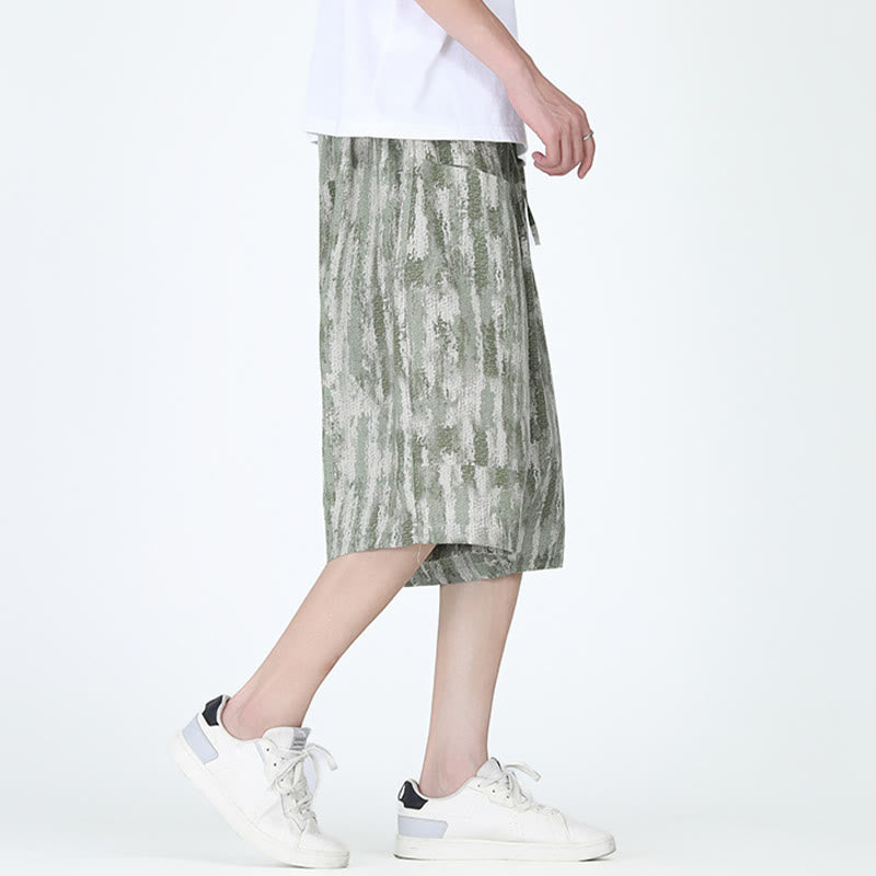 Tactile Cotton Linen Striped Harem Capri Meditation Pants