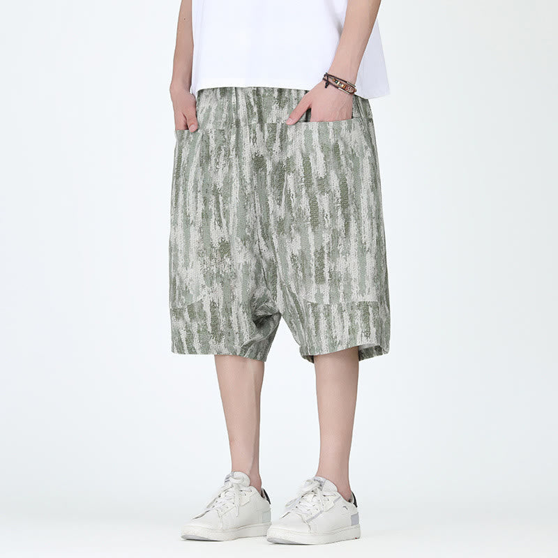 Tactile Cotton Linen Striped Harem Capri Meditation Pants