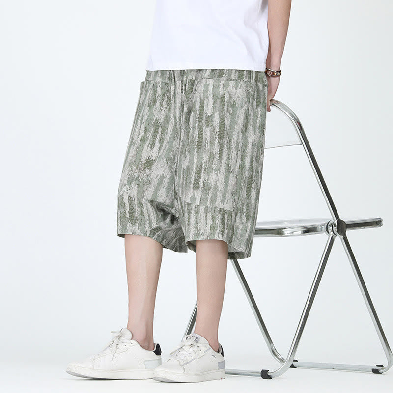 Tactile Cotton Linen Striped Harem Capri Meditation Pants
