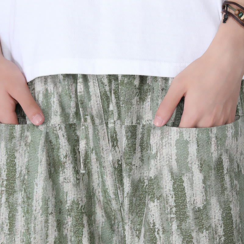 Tactile Cotton Linen Striped Harem Capri Meditation Pants