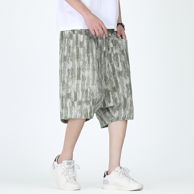 Tactile Cotton Linen Striped Harem Capri Meditation Pants