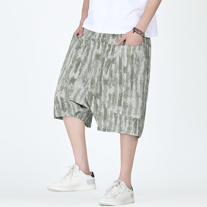 Tactile Cotton Linen Striped Harem Capri Meditation Pants