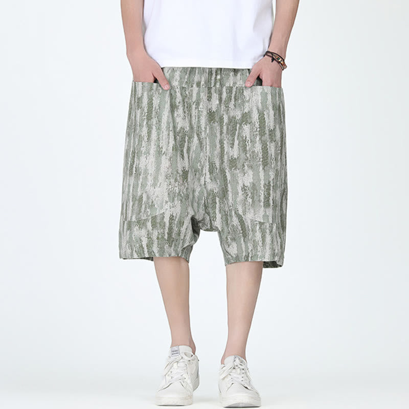 Tactile Cotton Linen Striped Harem Capri Meditation Pants