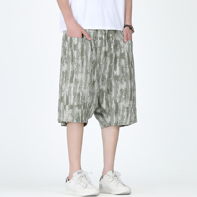 Tactile Cotton Linen Striped Harem Capri Meditation Pants