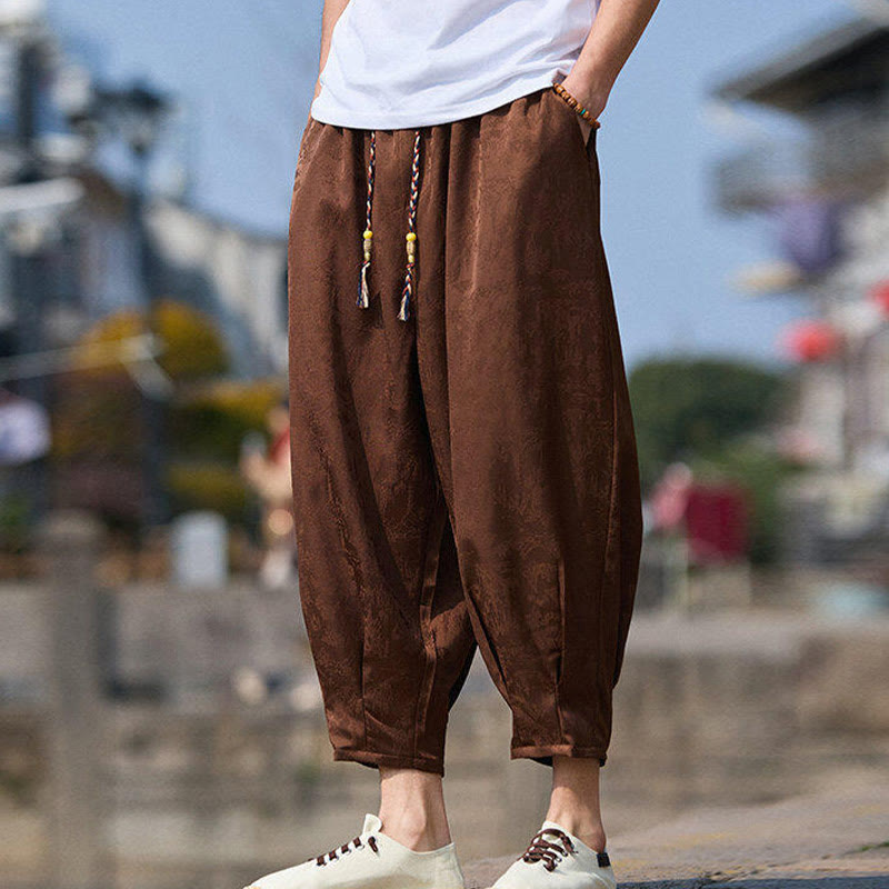 Summer Character Embroidery Design Drawstring Men's 7-8 Length Pants With Pockets