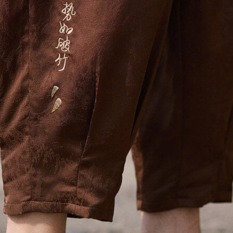 Summer Character Embroidery Design Drawstring Men's 7-8 Length Pants With Pockets