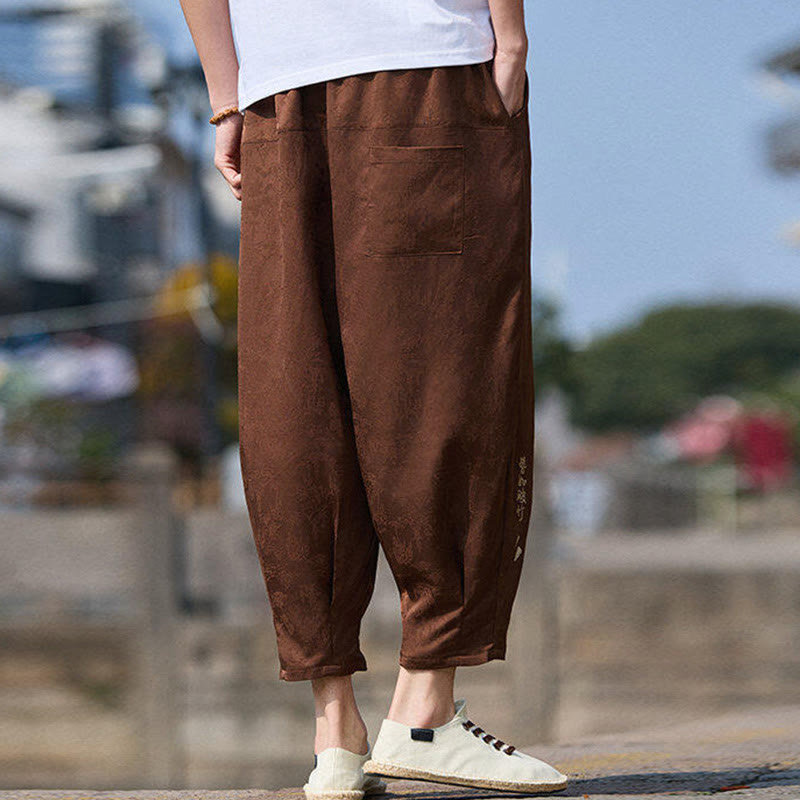 Summer Character Embroidery Design Drawstring Men's 7-8 Length Pants With Pockets
