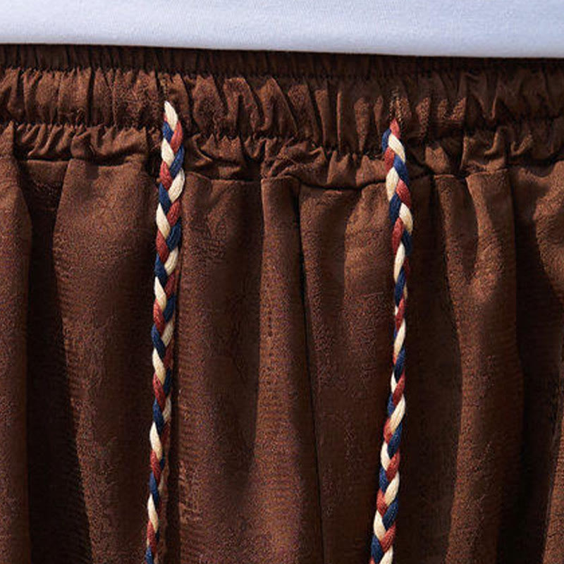 Summer Character Embroidery Design Drawstring Men's 7-8 Length Pants With Pockets