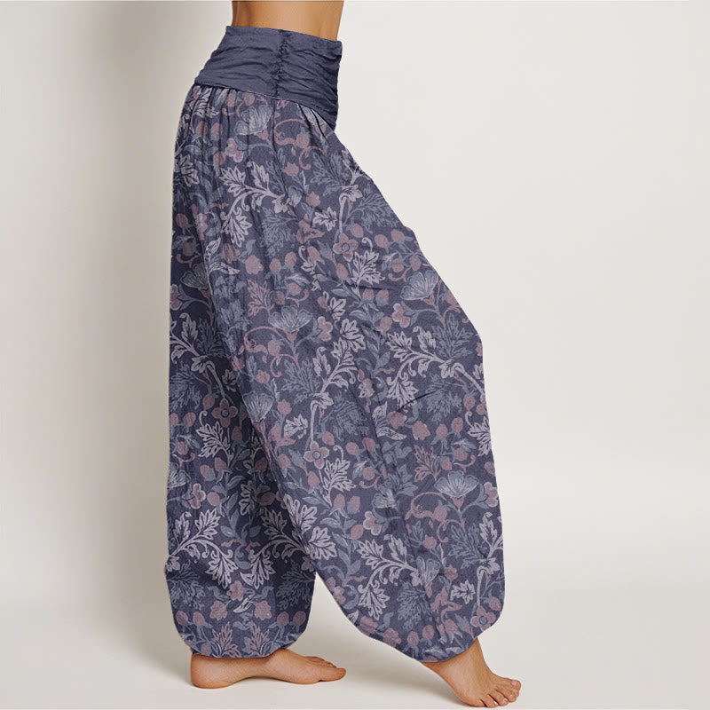 Breathable Cotton Botanical Print Meditation Harem Pants