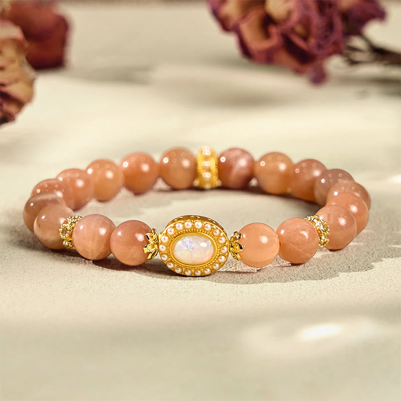 Natural Peach Moonstone Adjustable Soothing Bracelet
