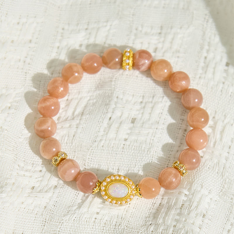Natural Peach Moonstone Adjustable Soothing Bracelet