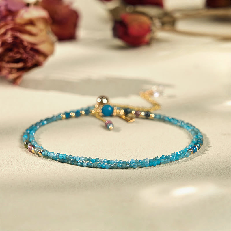 Natural 3mm Apatite & 14k Gold Plated Copper Ultra-Thin Triple Wrap Bracelet