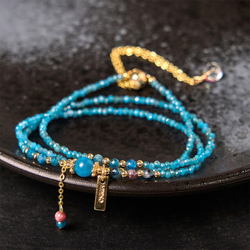 Natural 3mm Apatite & 14k Gold Plated Copper Ultra-Thin Triple Wrap Bracelet