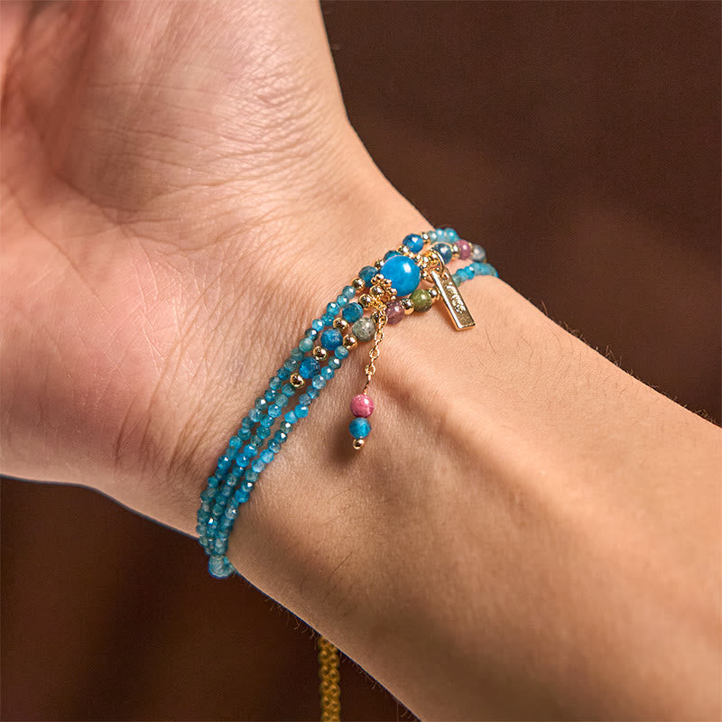 Natural 3mm Apatite & 14k Gold Plated Copper Ultra-Thin Triple Wrap Bracelet
