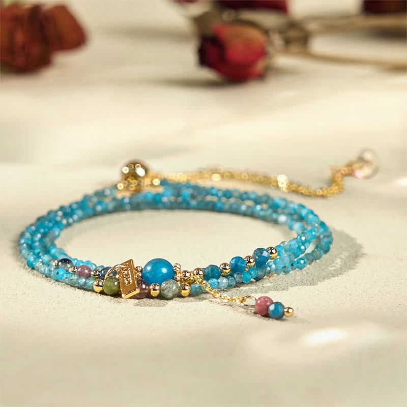 Natural 3mm Apatite & 14k Gold Plated Copper Ultra-Thin Triple Wrap Bracelet