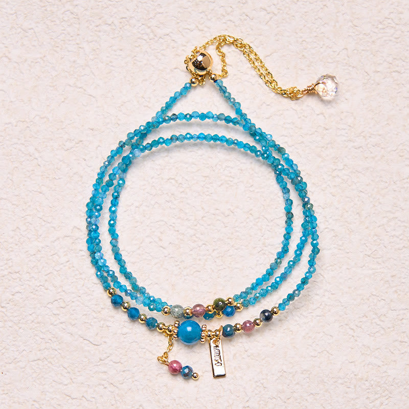 Natural 3mm Apatite & 14k Gold Plated Copper Ultra-Thin Triple Wrap Bracelet