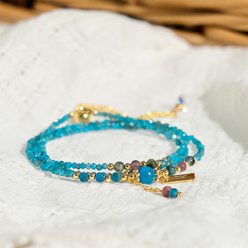 Natural 3mm Apatite & 14k Gold Plated Copper Ultra-Thin Triple Wrap Bracelet