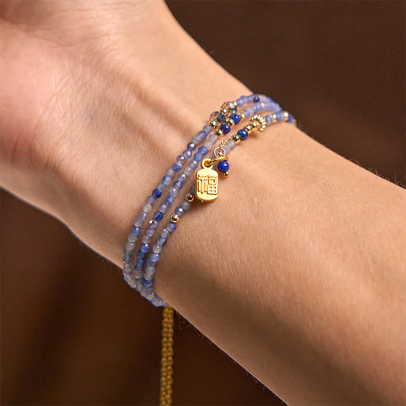 3mm Ultra-thin Beads Natural Lazurite Triple Wrap Fu Character Positive Bracelet