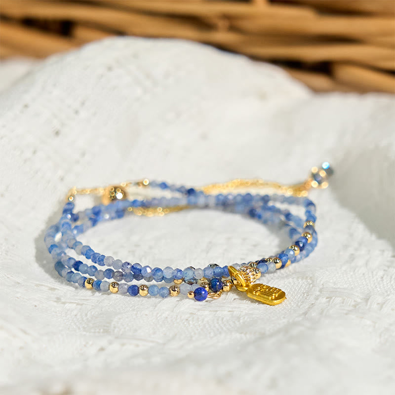 3mm Ultra-thin Beads Natural Lazurite Triple Wrap Fu Character Positive Bracelet