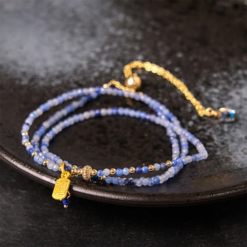 3mm Ultra-thin Beads Natural Lazurite Triple Wrap Fu Character Positive Bracelet