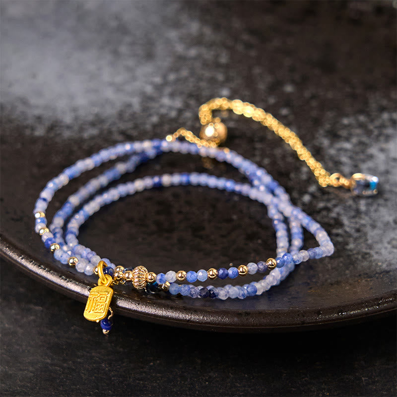 3mm Ultra-thin Beads Natural Lazurite Triple Wrap Fu Character Positive Bracelet