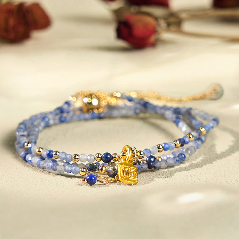 3mm Ultra-thin Beads Natural Lazurite Triple Wrap Fu Character Positive Bracelet