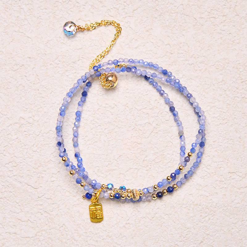 3mm Ultra-thin Beads Natural Lazurite Triple Wrap Fu Character Positive Bracelet
