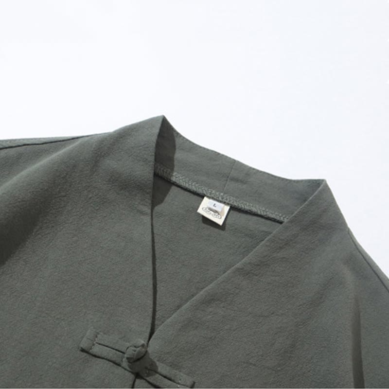 Breathable Cotton Linen Frog Button Meditation Shirt and Pants Set
